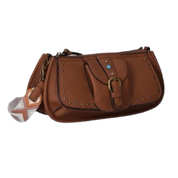 Buckled Detailed Saddle Cognac Mini Shoulder Bag - Picture 6 of 8